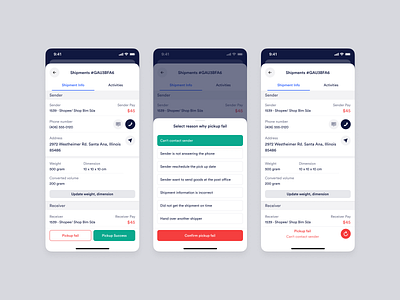 Driver App - Pickup & Delivery Fail app delivery driver driver app figma logistic mobile pickup product product design shipment shipper shipping