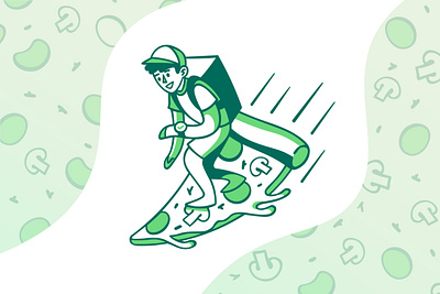 Pizza Deliveryman delivery green illustration illustrations illustrator man merculove pizza procreate sketch speedpaint surfing vector