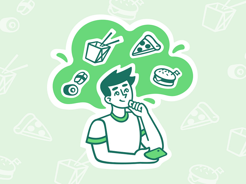 Choice of food cheeseburger delivery food illustrations illustrator man merkulove pizza procreate rolls sketch speedpaint sushi vector wok