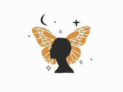 Moon butterfly abstract adobe draw art branding butterfly cartoon celestial design graphic design illustration line logo logo moon logo people silhouette simple logo stars vector vector art woman