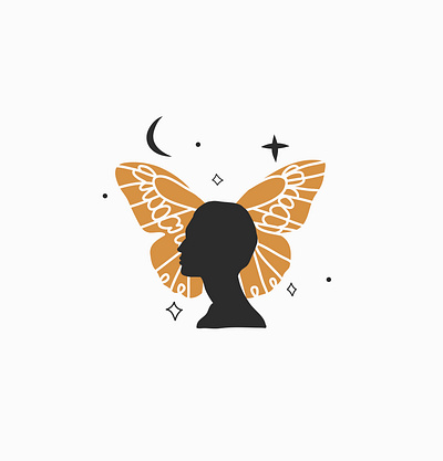 Moon butterfly abstract adobe draw art branding butterfly cartoon celestial design graphic design illustration line logo logo moon logo people silhouette simple logo stars vector vector art woman