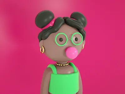 Little black girl 3d 3d design 3d designer art blackhair branding cinema 4d design earring girl glasses gold graphic design green hair illustration nacklace pink t shirt ui