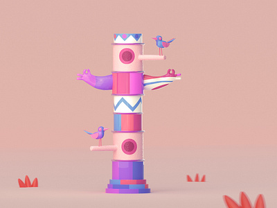 Bird Totem animals bird cartoon character character design cinema4d colorfull colors design pink totem tree zbrush