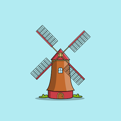 Netherlands Windmill agricultural architecture building cartoon culture design flat icon illustration netherlands vector