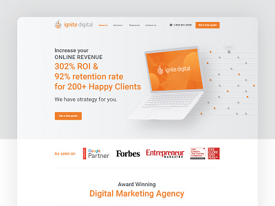 Ignite Digital Landing Page Redesign admin agency dashboard digital marketing ignite digital landing page link building roi seo seo landing page ui ui animation user experience user interface ux web design website