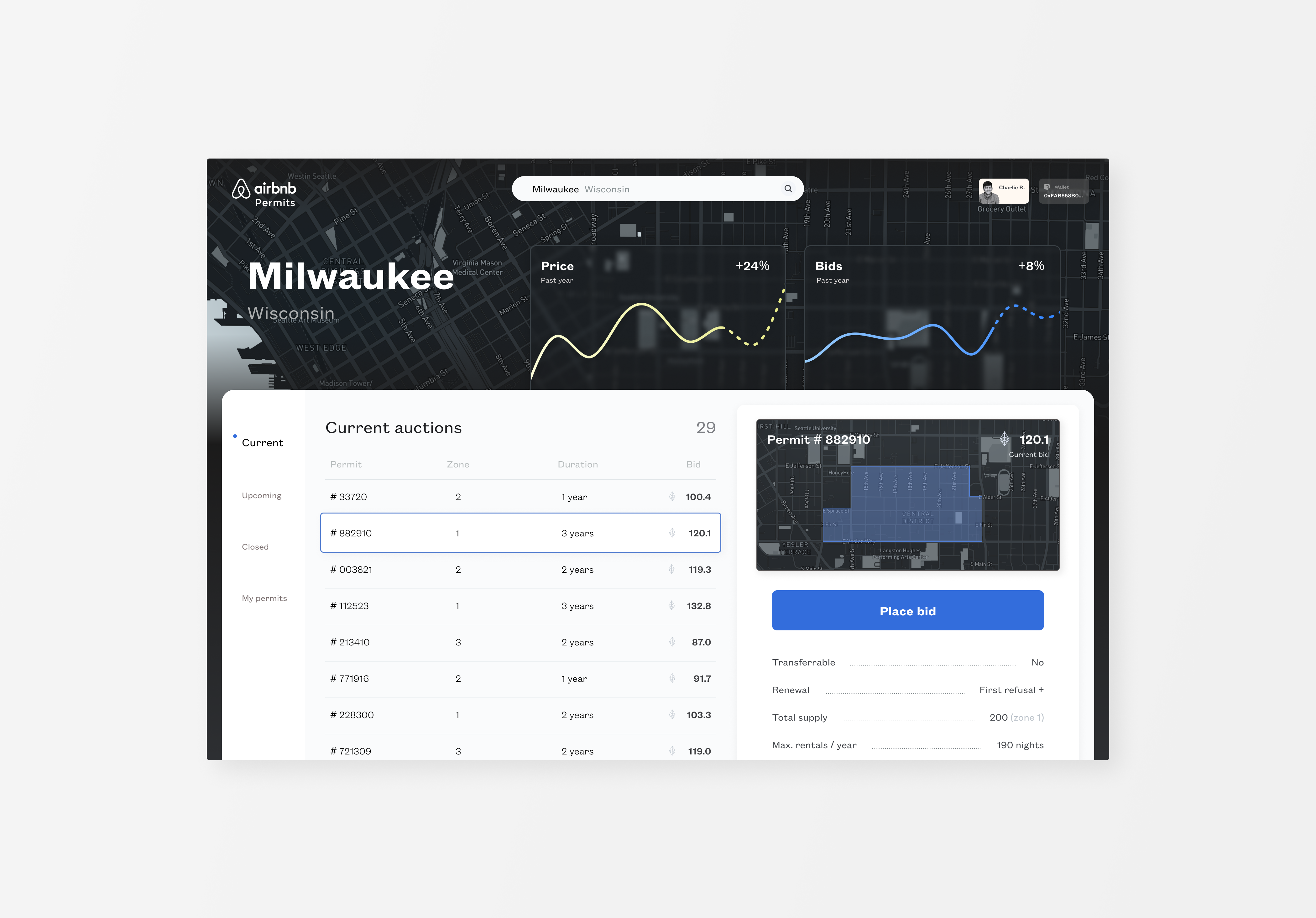 Short-term Rental Permit NFTs airbnb app auction crypto design marketplace nft product design property rental short term rental str token ui ux vrbo web3
