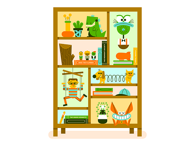 Toy Shelf - 90s Nick 90s book shelf books catdog character cute design doug fun happy illustration nick nickelodeon ren and stimpy rockos modern life rugrats toys vector