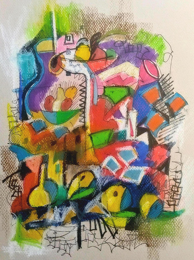 Guitar Still Life abstract art art history color composition fruit painting picasso shapes still life