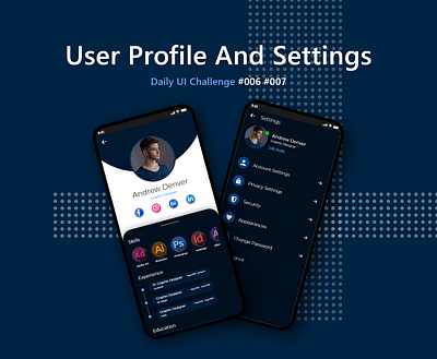 User Profile and settings dark theme design settings user profile