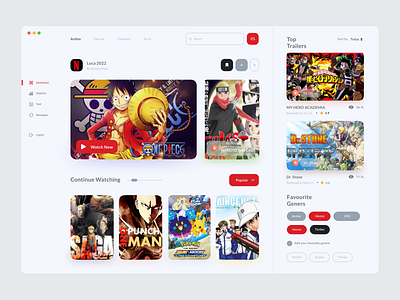 Anime Dashboard design ui ux