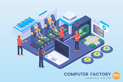 Isometric Computer Factory Concept Illustration 3d 3d animation 3d art 3d character 3d illustration agency app conceptual flat graphic design illustration illustrations landing landing page page technology vector web web development website