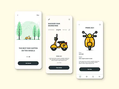 Two Wheeler Mobile App Design app design clean ecommerce app design figma graphic design illustration minimal minimal app minimal app design mobile ui product product design ui ui design user interface user interface design ux xd