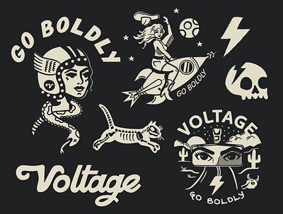 Voltage branding design graphic illustration logo motogirl spacecowgirl vector