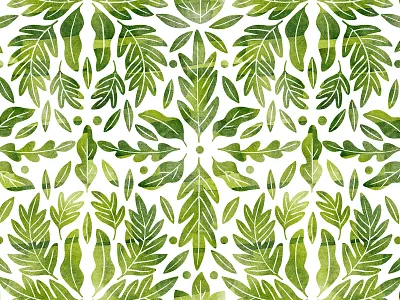 Green watercolor leaves symmetric pattern background botanical botany fabrics green illustration leaves nature pattern repeaded seamless symmetric symmetrical symmetry textile wallpaper watercolor