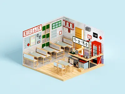 Tea House 3d cafe dim sum hong kong illustration interior isometric magicavoxel render room tea house vintage voxel voxelart
