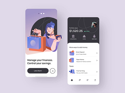 Savings App Concept Animation after effects animation app banking concept illustration investing money online savings ui