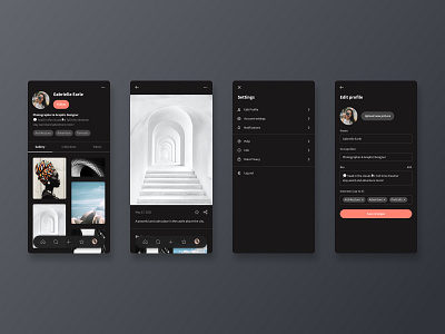 User profile and Settings (Dark mode) app clean dailyui 006 dailyui 007 dark mode dark theme interface ios minimal mobile night mode profile settings social ui user