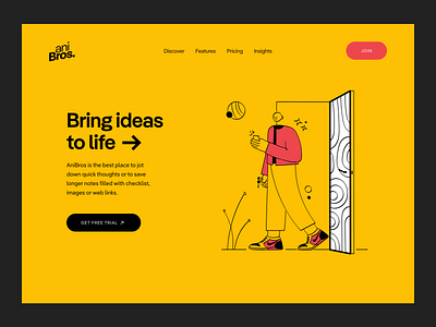 aniBros Hero Header / Note Web-App Landingpage 2021 design adobe xd character clean clean design header hero illustration landingpage minimal note taking notes typography ui ui design ux ux design vidily webdesign website