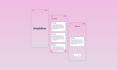 SimpleNote app apple design graphic design mobile mobile app note notepad pink ui