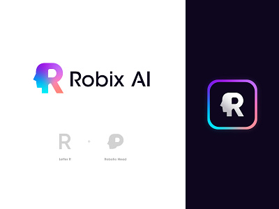 Robix AI Logo Design: Letter R + Robotic Head ai app logo artificial intelligence artificial intelligence logo bot bot logo branding deep learning futuristic logo letter r logo design logo designer machine learning modern logo popular logo robot robot logo science fiction technology technology logo