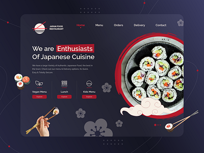 Japanese Food Restaurant Web UI Design branding chinese food cuisine dark ui fast food food food app food web design food web ui food website landing page oneclickitconsultancy online food restaurant ui ux web app web ui website design website development