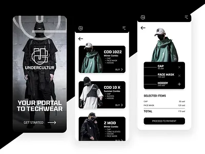 TechWear Store ui branding design fashion store futuristic logo marketplace minimal minimal ui mobile store ui ui store ux