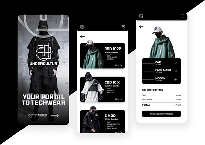 TechWear Store ui branding design fashion store futuristic logo marketplace minimal minimal ui mobile store ui ui store ux