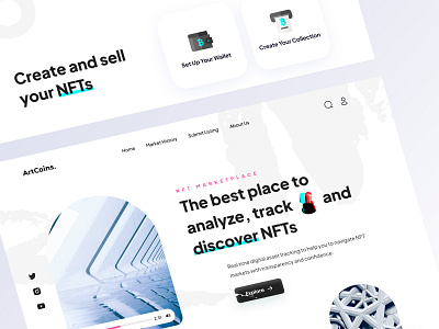 ArtCoins NFT Marketplace Website clean cryptoart cryptocurrency design exploration hero landingpage minimalist nfts simple uidesign uxdesign web design website website design