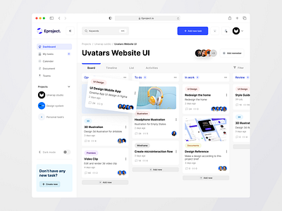 Eproject - Project Management Dashboard app app design board dashboard panel project management task task mangement timeline todo list ui web application