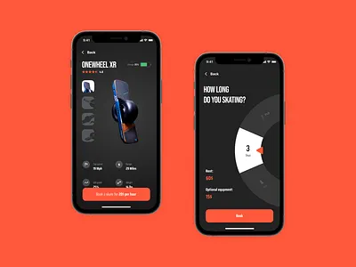 Electric board rental service app board booking calendar date design electric mobile app page rent rental renting service skateboard ui ux