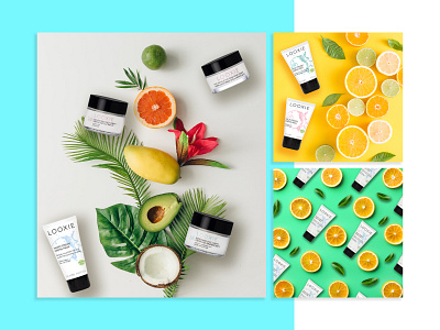 Looxie avocado beauty branding coconut cosmetics design fruits graphic design green lemon light blue make up orange visual design visual identity yellow