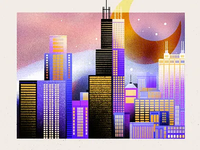 Night Lights 3d cityscape flat geometric gradient illustration moon moonlight nightlight palette procreate procreateart sckyscraper
