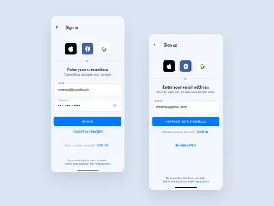 Sign in & Sign up Form app ui ux