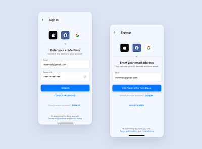 Sign in & Sign up Form app ui ux