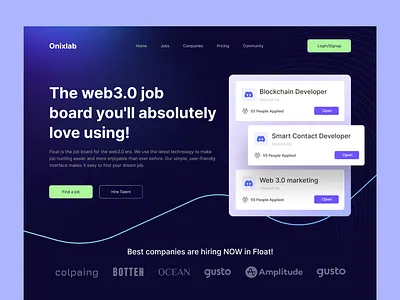 Web 3.0 job board web ui block chain crypto design job board ui landing page landing ui onixlab ui ui designer ux web web 3.0 web ui website website ui