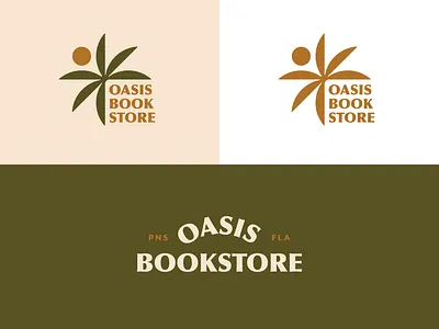 Oasis Bookstore Logo book bookstore brand branding design florida graphic design lettermark logo logomark logotype mark oasis palm palm tree pensacola sun tree typography vector