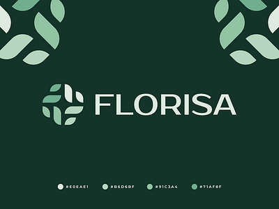 Florisa Logo abstract beauty brand branding company logo cosmetic f letter f logo f logomark flower gennady savinov logo design green health leafs logo design modern natural nature organic symmetric