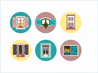 Windows & Flowers icons illustration