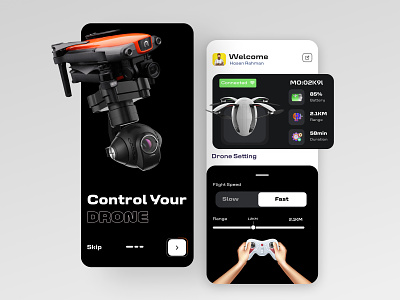 Drone App Design aerial android app cpdesign creativepeoples dark dji dji phantom drone drone app drone camera drones ios mobile mobile app product rocopter trending ui ux