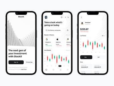 Stock X analysis banking clean concept crypto design finance fintech glass effect interface deisgn invest investments minimal mobile app design mobile design mobile ui modern design stockexchange stockmarket ui