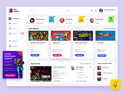 PlayGround: Game and Streaming platform 16bit 8bit art dashboard design games icon icons illustration pixelart retrogames ui ux