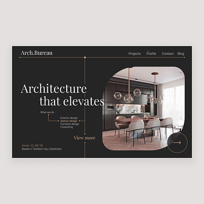 Web design concept of an architectural bureau. architectural bureau dark mode design figma typography ui ux web design web developer