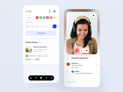 Live Streaming App app app design create room live chat live streamer live streaming minimalism ndro room sandro tavartkiladze streaming tavdro tbilisi ui design video calling video chat