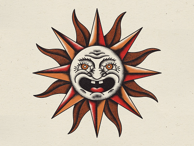 Sun face illustration sun tattoo texture traditional vintage