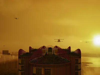 Yellow 3d architecture design illustration photoshop