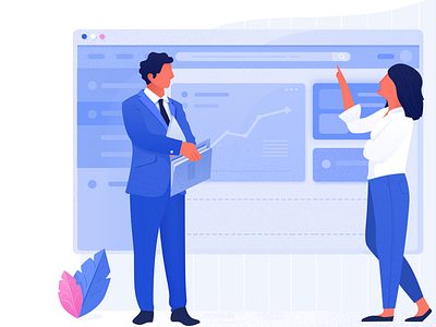 At work 👔 blue branding computer design figma header illustration landing office page ui ux vector website work