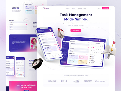 Project Management Landing Page 3d fireart fireart studio gradient illustration landing management tasks ui