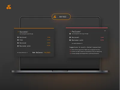Swarm Bzzaar Interface User Feedback - Transaction Results blockchain branding design ethereum illustration marketing collateral token interface ui