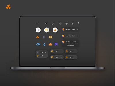 Swarm Bzzaar Style Guide Buttons & Icons blockchain branding crypto logos dark theme ethereum graphic design landing page token interface ui ux