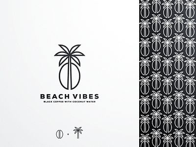 “Beach Vibes, Black Coffee with Coconut Water” artwork beach branding cafe coconut coffee creative design drink food geometric graphic design identity illustration lineart logo logos monoline restaurant vibes